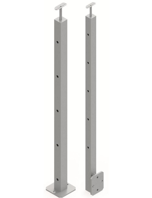 Montanti a sezione quadrata con fori passanti per tondino e corrimano superiore