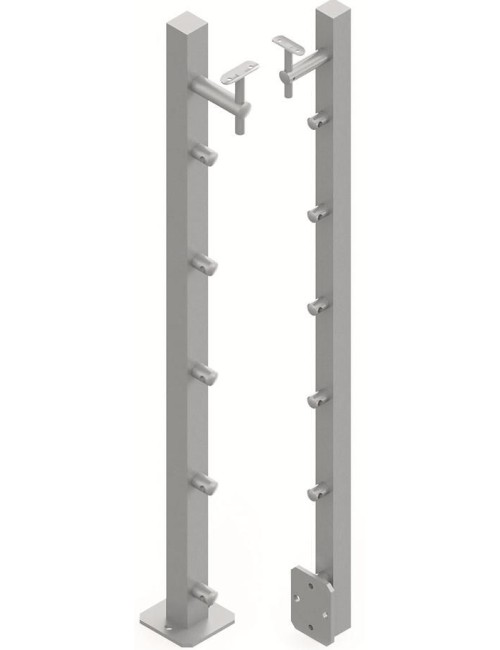 Montanti a sezione quadrata con supporti tondino laterali e supporto corrimano a rientrare