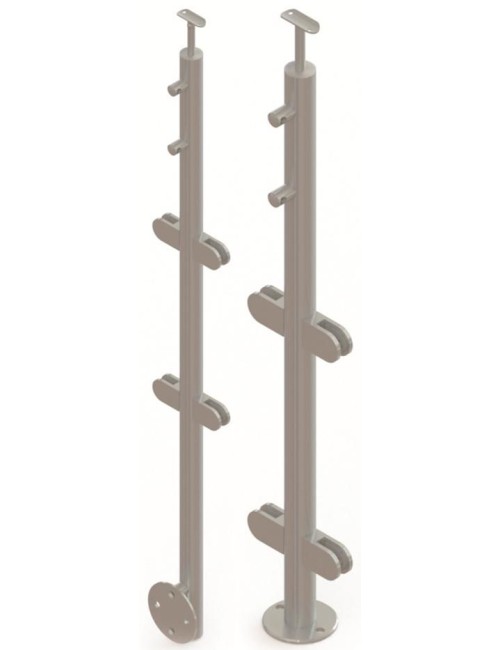 Montanti a sezione tonda con supporti per vetro e tondini