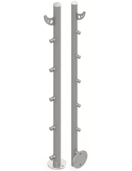 Montanti a sezione tonda con supporti laterali per tondino e staffa a rientrare saldata