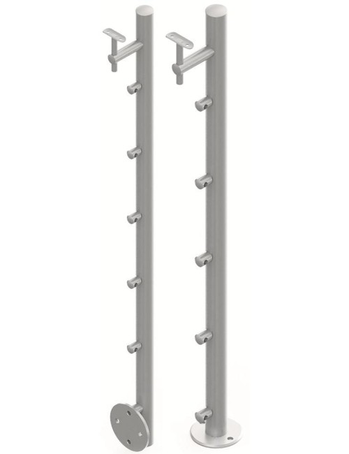 Montanti a sezione tonda con supporti laterali e supporto corrimano a rientrare