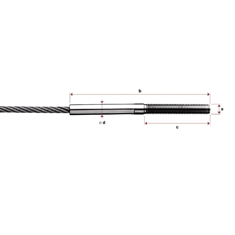 Terminale con filetto esterno sx 60mm per fune d. 4mm aisi 316