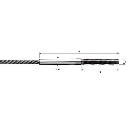 Terminale con filetto esterno sx 60mm per fune d. 4mm aisi 316