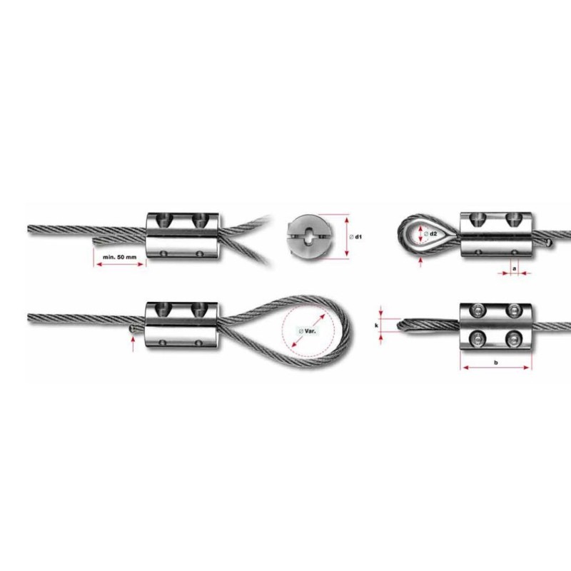 Cappio con collegamento per fune d. 8mm aisi 316